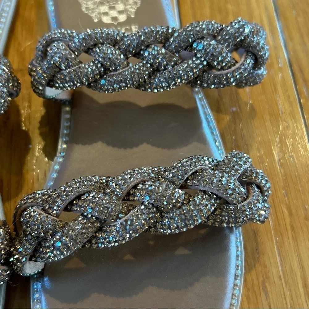 New NWT Vince Camuto Rhinestone Strappy Sandals Girls Sz 3 Bronze & Brown Silver